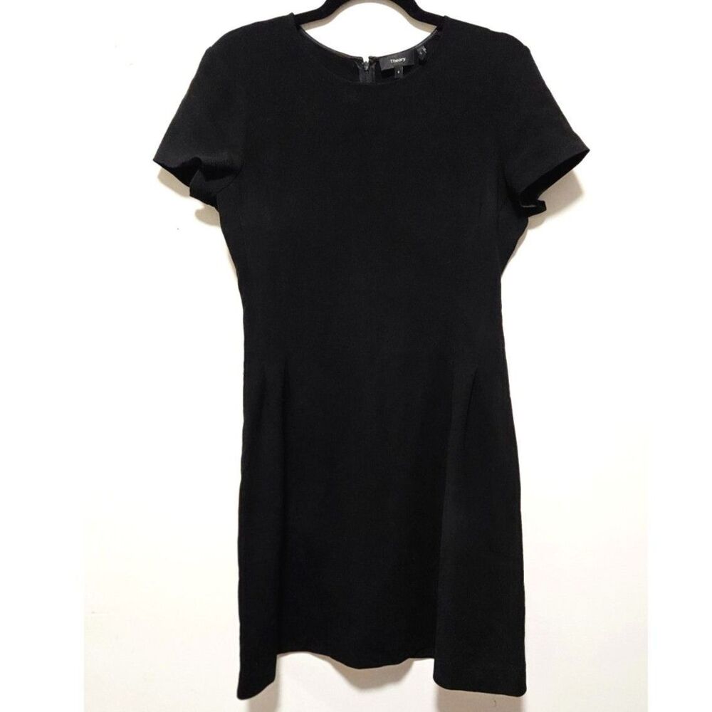 Theory Black Short Sleeve Shift Dress Crew Neck Sz 8